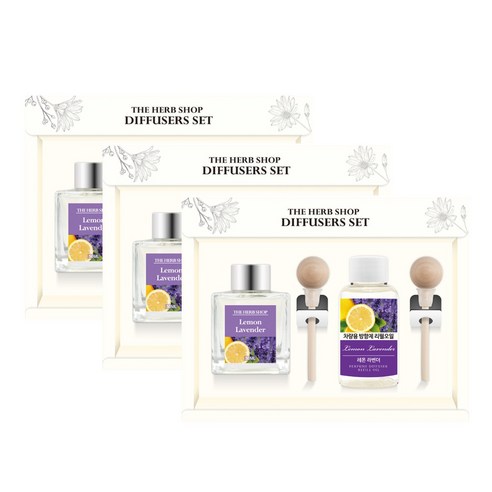 더허브샵 차량용 디퓨져 본품 50ml + 리필 50ml 선물세트, 레몬라벤더, 3세트