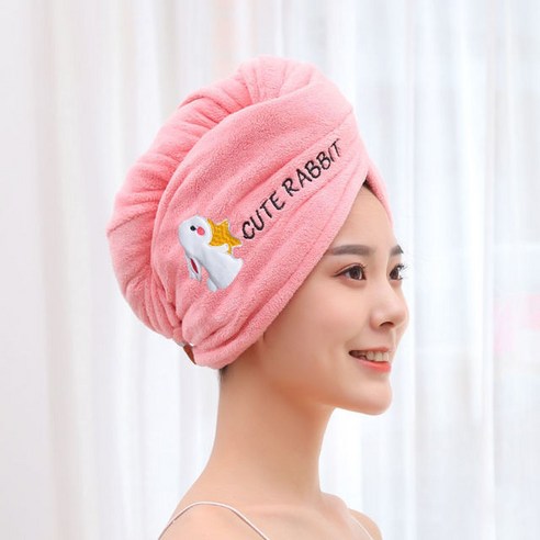 Women Girl Towels Bathroom Microfiber Towel Rapid Drying Hair Towel Magic Shower Cap Lady Quick-Dry, 1, Pink rabbit