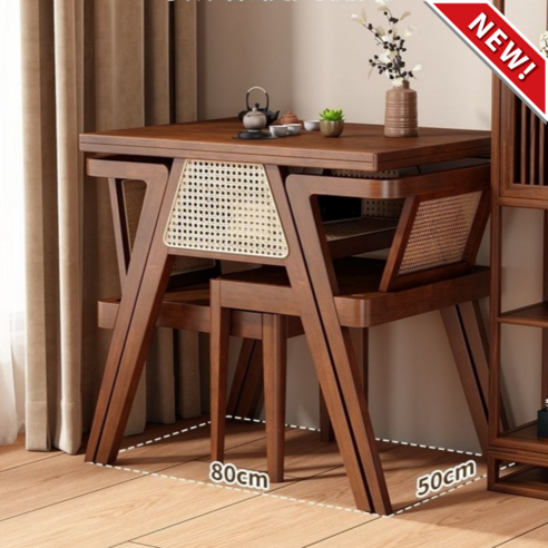 옹루이 2인용 식탁세트: 고무나무 원목의 매력 무인양품식탁