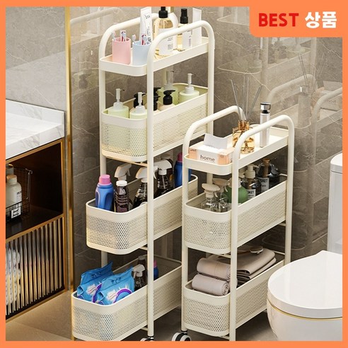 하루꿈 틈새 공간 수납장 슬림 트롤리 선반 일체형 다용도 이동식 서랍형 슬라이드 수납정리함, 화이트