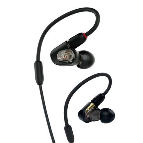 오디오테크니카 싱글 밸런스드 아마추어 BA 드라이버 프로페셔널 인이어 모니터링 이어폰, ATH-E50, 블랙