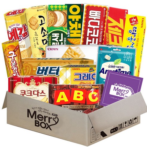메리박스 과자세트 14종(고소미+예감오리지날+국희샌드+그레이스+쿠크다스화이트+참크래커+빠다코코넛+야채크래커+제크+롯데샌드파인+구운감자+ABC초콜릿+버터링+애니타임캔디), 1박스