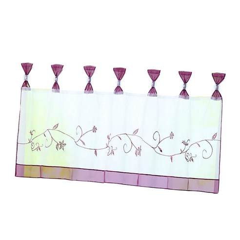 우아한 수 놓은 반 창 커튼 주방 개인 정보 보호 얇은 창 계층, 보라색-60x145cm, 폴리 에스터