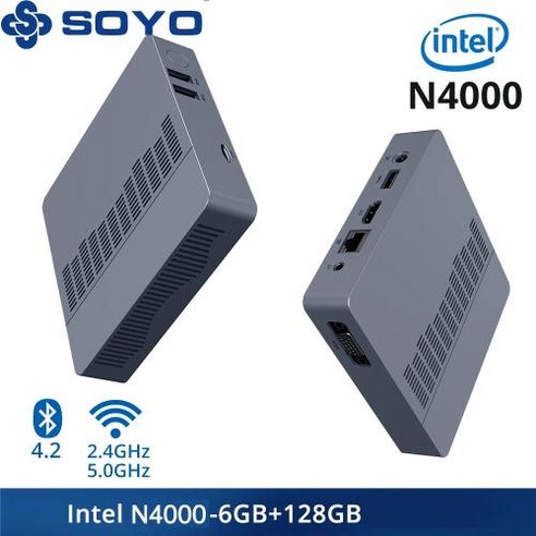 SOYO M2 에어 미니 PC – 6GB RAM, 128GB EMMC, 인텔 N4000, 윈도우 11 프로, 가정 및 비즈니스, 게임에 적합한 컴팩트 디자인 
데스크탑