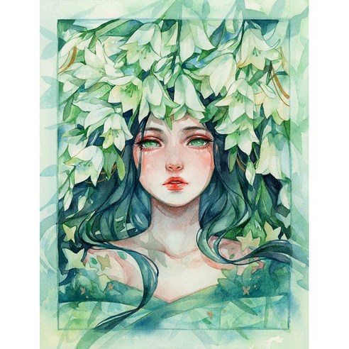 DIY 보석십자수 만화 여자 초상화 DIY 다이아몬드 그림 세트 보석비즈십자수 거실 장식, 40*50CM, KTMSN-01