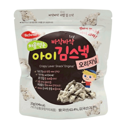베베스트 처음먹는 바삭바삭 아이 김스낵, 오리지널, 20g, 8개 분유/어린이식품 베베스트 처음먹는 바삭바삭 아이 김스낵, 오리지널, 20g, 8개 분유/어린이식품