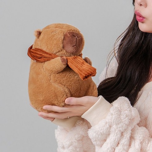 말랑마쥬 귀여움주의 애착인형 동물 캐릭터 카피바라 베어 선물 쿠션 바디필로우, 목도리_미니바라