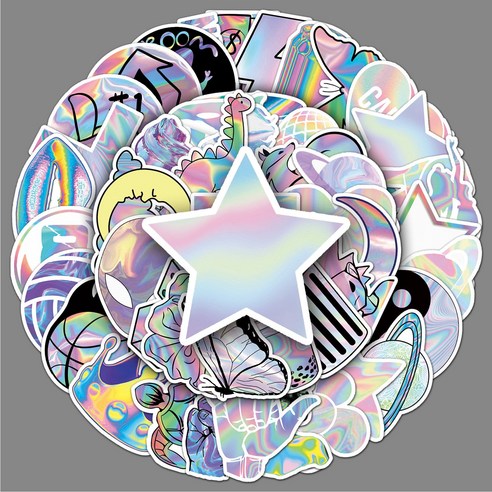 다꾸 스티커 50장세트 방수 핸드폰 다이어리 꾸미기 캐리어 노트북, 1세트, 1번 홀로그램 50장