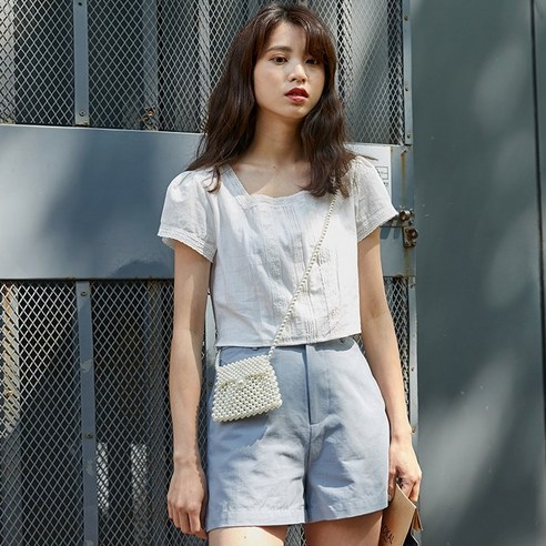 DFMEI 여름 셔츠 신선한 탑 스퀘어 칼라 티셔츠 여성 틈새 짧은 한국 스타일 슬리밍 모든 일치