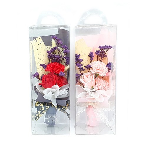 하트팡팡 카네이션 비누꽃 프리져브드믹스 꽃다발 2개, 빨강 분홍 꽃다발