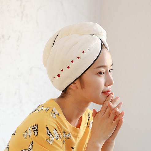 드라이 모자 초강력 흡수속 드라이 목욕 모자 수건 머리 감는 수건 두꺼운 목욕 모자 드라이 수건, 기본값, 흑변【작은 홍심】