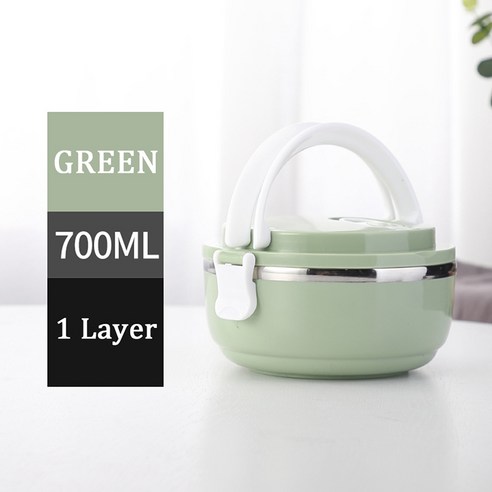 [SW] 휴대용 다층 도시락 스테인레스 스틸 식품 저장 상자 가족 여행 피크닉 새지 않는 도시락 작업 식사 저장 상자, JpA1LayerGreen