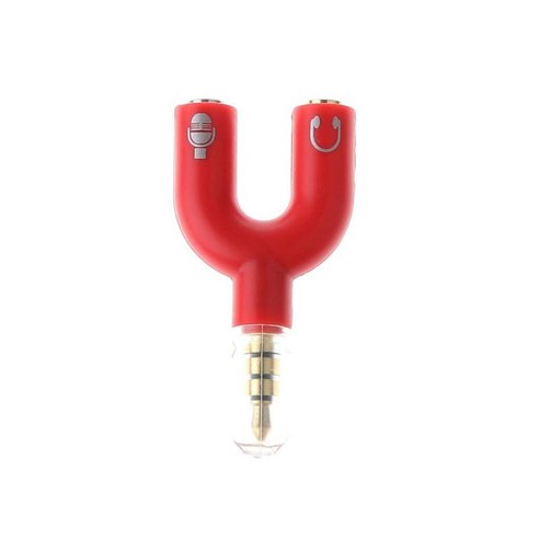 1개 오디오 분배기 어댑터 4극 3.5mm 잭 플러그-2개의 3극 헤드폰 및 마이크로 소켓, 레드, 설명, 설명