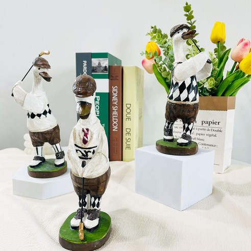아가일 니트 골프 오리 3p 세트 골프치는 오리 마블 인형 장식품 인테리어 소품 선물