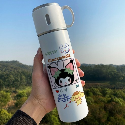 옥 개 보온병 만화 귀여운 패션 학생 간단한 일본식 대용량 물 컵 뚜껑 음료수, XA1151 만화, 350ml 뚜껑 수 컵