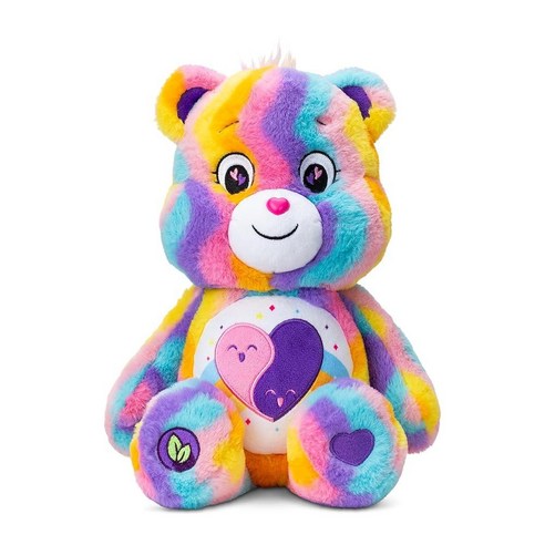 Care Bears 35.6cm(14인치) 프렌즈 포에버 베어 봉제 인형 - 재활용 소재로 만든 홀치기 염색 멀티컬러! 부드럽고 포옹할 수 있습니다! – 여아 및 소년 직원 수