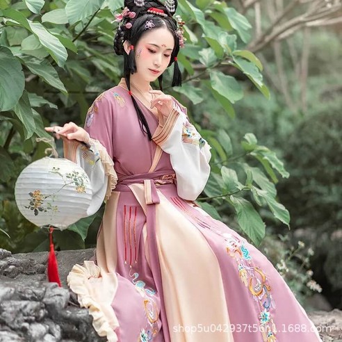 중국 전통의상 여성 자수 무대의상 드레스 원피스 치마 자수