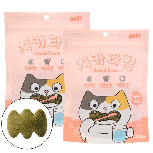 3651 치카타임 고양이 이빨과자 덴탈트릿 간식, 2개, 300g, 연어맛