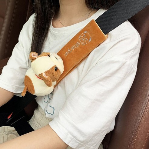 자동차안전벨트커버 인형 쿠션 차량용품, 안전벨트커버 샤페이..., 1개