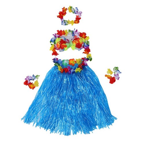 6 설정 하와이 잔디 스커트 꽃 훌라 레이 팔찌 화환 화려한 드레스 의상