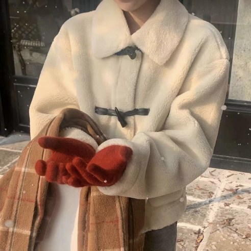가을겨울 떡볶이 단추 카라 양털 퍼 덤블 러블리 여성 무스탕 자켓 (3 color)