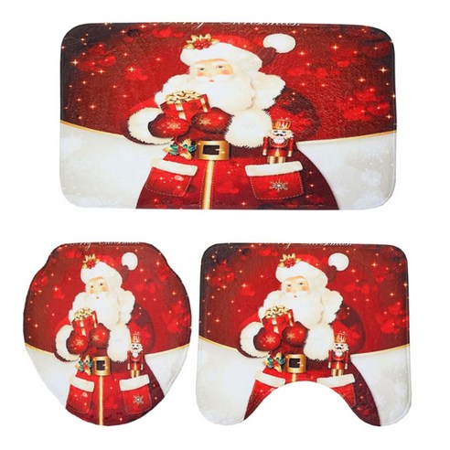 크리스마스 인쇄 비 슬립 목욕 매트 화장실 뚜껑 크리스마스 장식, 산타 클로스, 설명