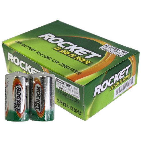 로케트 1.5V 망간 건전지 R14 중사이즈 CM C형 - 1박스 24알, 1개, 24개입