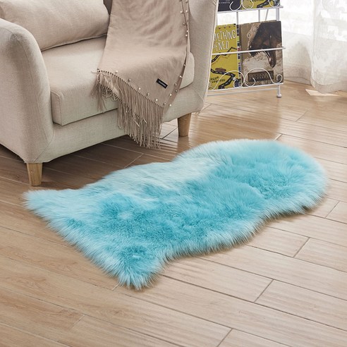 크로스 카펫 롱 벨벳 카펫 바닥 깔개 양가죽 모양 카펫 유럽과 미국 침실 가득 깔다, 연한 남색