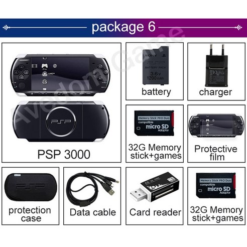 취미 선물 닌텐도 스위치 오리지널 PSP3000 리퍼브 PSP 소니 게임 콘솔 16 32GB 64GB 128GB 메모리 카드, package 7, 07 package 7