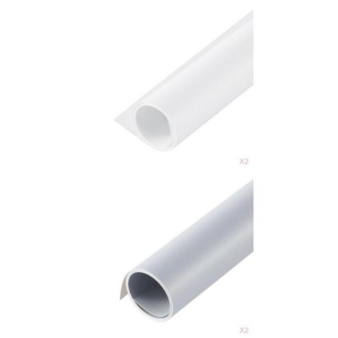 4Pcs 흰색 회색 스튜디오 배경 사진 단색 배경 PVC 방수, 50 × 50cm, 화이트 그레이