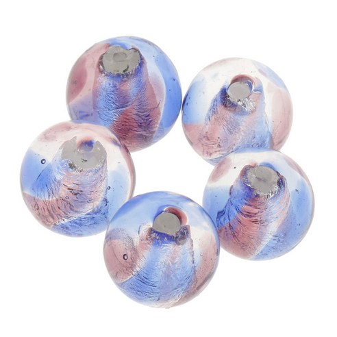 5pcs Lampwork 유리 라운드 비즈 실버 호일 12mm 구슬 보석 만들기