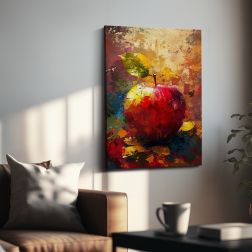 아트앤코 돈 들어오는 사과 캔버스 그림 75x50cm 풍수지리 인테리어 대형 액자, AT3076 사과와 황금 리프