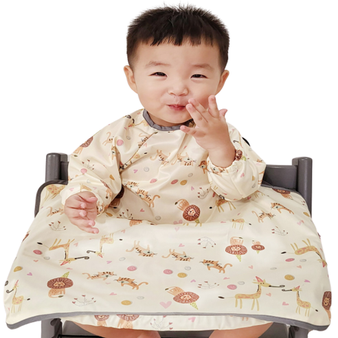 벨베이비 식탁일체형 방수 턱받이 긴팔 완전커버 라지, (리뉴얼)옐로우 애니멀