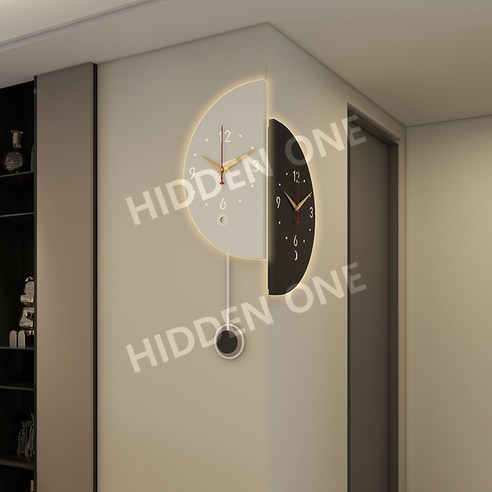 아트 코너 벽걸이 반달 교차 시계 거실 양면 심플 모던 벽시계 북유럽 인테리어 아날로그, 소형, 화이트블랙