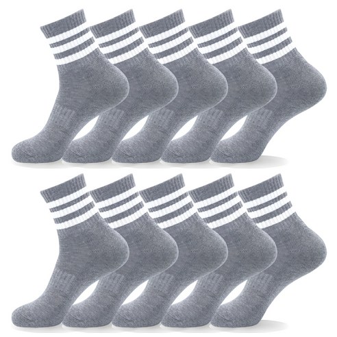 남성용 삼선 중목 스포츠 양말 10켤레, 그레이, 10개