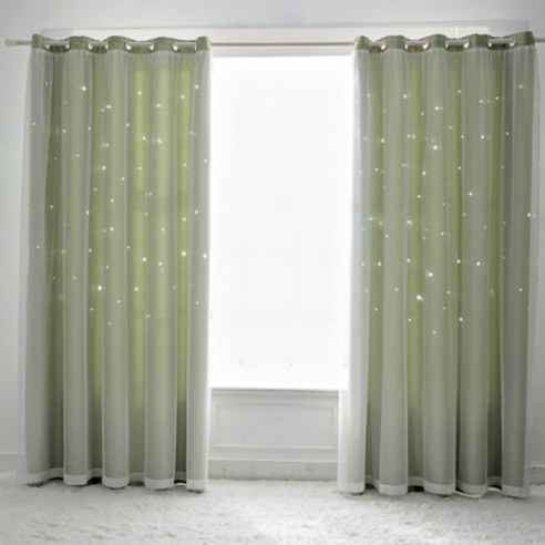 에쉬울프 펀칭 별 차광+레이스 이중지 커튼 1pc, 270*230cm, 그린