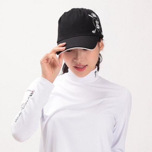 여성 골프모자 가을 겨울 큐빅하트 오픈캡모자, 블랙