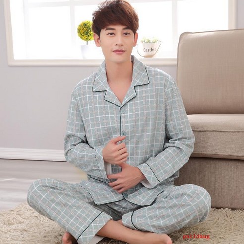 얇은 봄과 가을 남성 잠옷 면화 긴 소매 캐주얼 홈 의류 세트