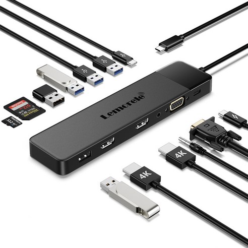 USB C 허브 USB 3.1 도킹 스테이션 HDMI 4K 10Gpbs VGA Type-C 100W 기가비트 이더넷 어댑터, TC200