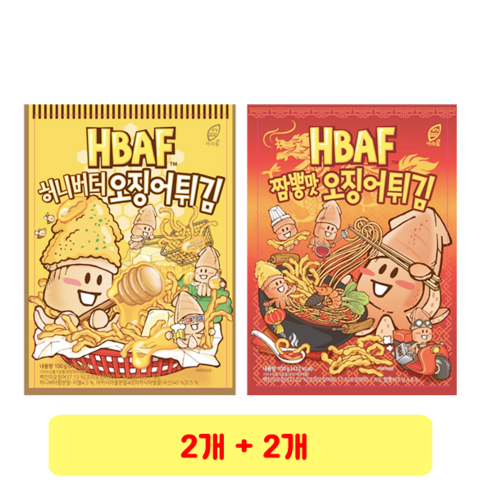 바프 허니버터 오징어튀김 + 짬뽕맛 오징어튀김, 100g, 2개