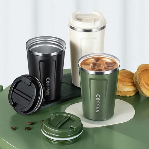 MIRTS 스테인레스 보온보냉병 텀블러+세척솔 포함+커피 스푼, 블랙, 380ml