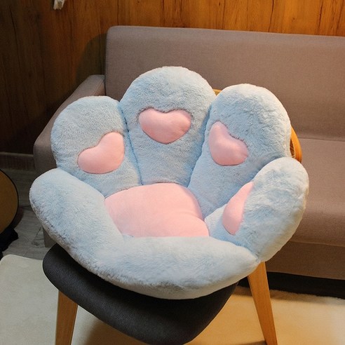 [SW] 안락 의자 좌석 고양이 발 쿠션 사무실 식사 의자 책상 좌석 등받이 베개 사무실 좌석 마사지 고양이 발 쿠션 만화, 70x60cm, Love Blue