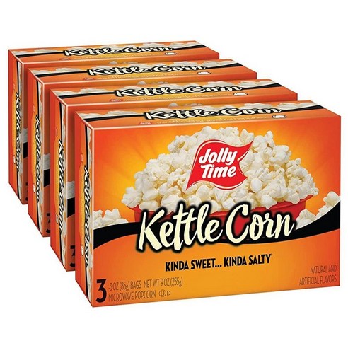 Jolly Time Kettle Corn Festival Fun 전자레인지 케틀 콘 달콤하고 짭짤한 글레이즈 고메 팝콘 85g 3온스 12팩, 3.00온스(12개들이 팩)