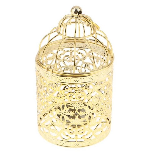 금속 Tealight 캔들 홀더 매달려 등불 크리 에이 티브 새장 웨딩 홈 테이블 장식-3.15x5.51inch, B 금, 철