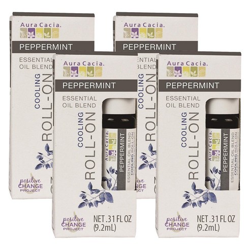아우라카시아 에센셜 오일 블렌드 쿨링 롤-온 페퍼민트, 9.2ml, 4개