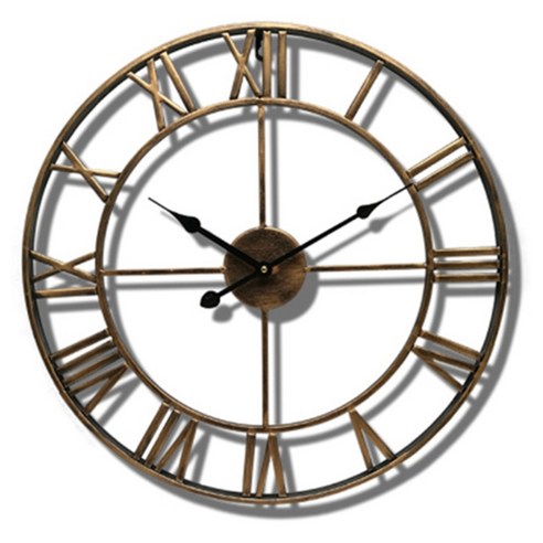 북유럽 금속 로마 숫자 벽 시계 레트로 매달려 장식 홈 장식 벽 시계, {"패션의류/잡화 사이즈":"하나"}, 청동
