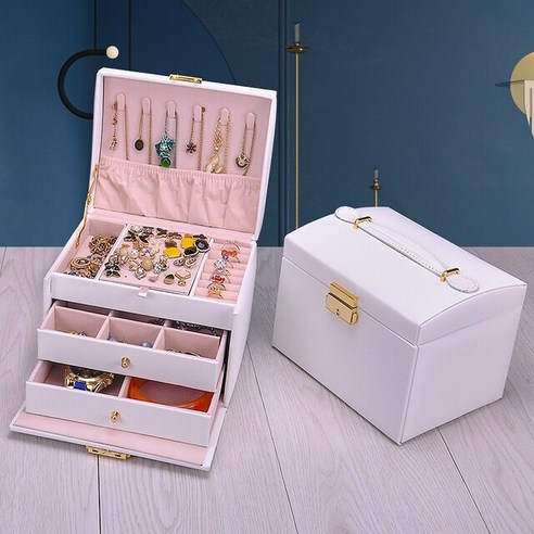 FREELIFE 대용량 가죽 보석함 고급 3단 FR-131, FREE, white-455