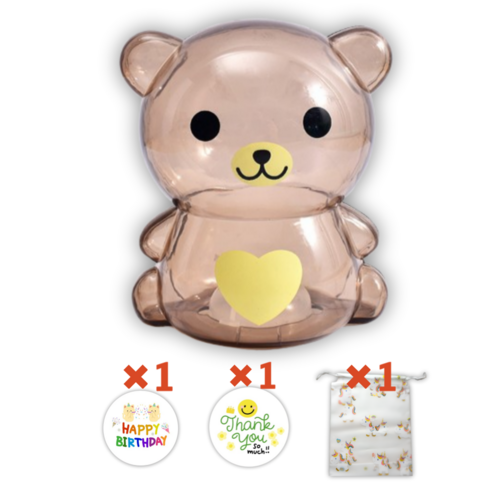 레몬라이프 곰돌이 저금통 구디백 답례품 생일선물 포장세트, 1세트, 브라운