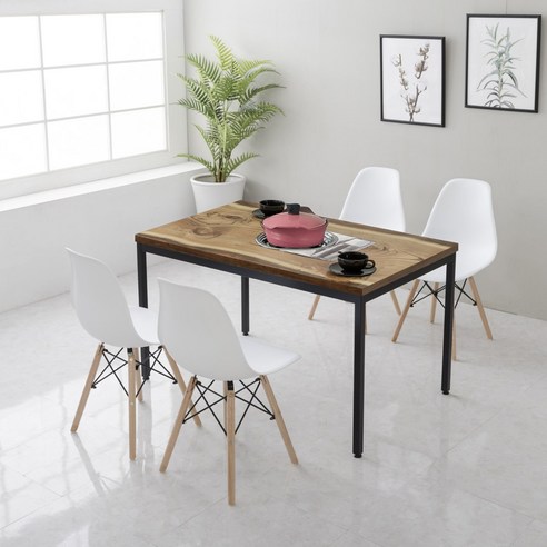 노아가구 4인용식탁 6인용식탁 2인용식탁 식탁의자 불판테이블, 엘레의자화이트