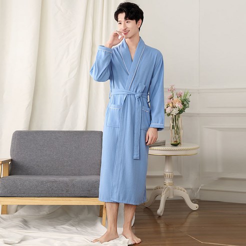 DFMEI-Y 얇은 목욕 가운 남성과 여성의 순수 컬러 흡수성 목욕 가운 호텔 잠옷 미용실 땀을 흘리는, DFMEI 블루 [] 2012, M [150-100kg]
